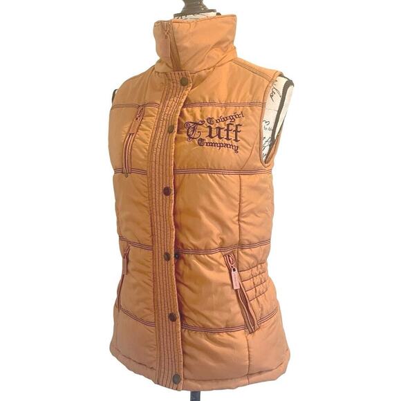 COWGIRL TUFF Co. PUFFER VEST SIP BUTTON DOWN GOLD/BLACK EMBROIDERED SZ S COUNTRY - Picture 14 of 16